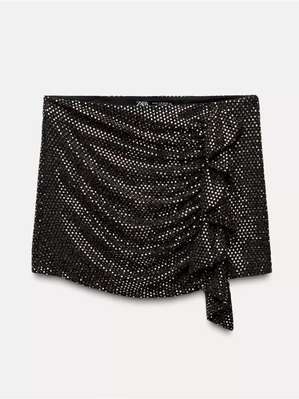 Zara Black Sparkle Ruched Skort with Side Ruffle